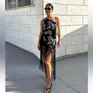 ZARA ASYMMETRIC EMBROIDERED FRINGED TOP DRESS